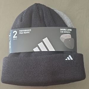 Adidas Black and Gray Fold Beanie Set